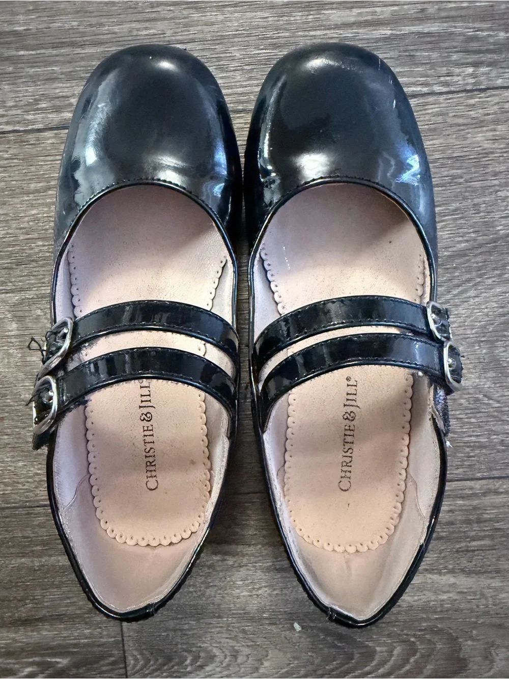 Christie & Jill Girls' Black Patent Double-Strap Mary Janes